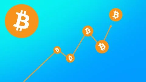 Bitcoin Rising Blue Background Concept Stock Illustration