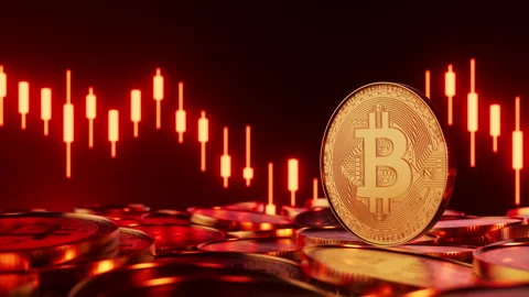 Bitcoin Rotating Bearish Red Falling Market Seamless Loop Stock Footage 332309137