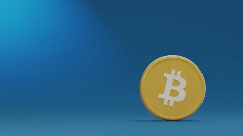 Bitcoin rotation on blue background Stock Footage 132182695