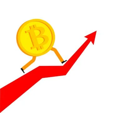 Bitcoin is running. Concept Increase in value of cryptocurrencies. Electronic 스톡 일러스트