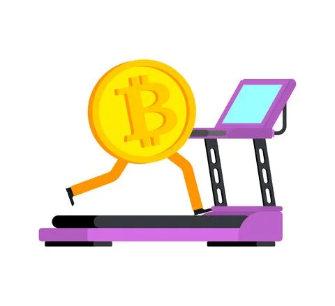 Bitcoin is running. Concept Increase in value of cryptocurrencies. Electronic 스톡 일러스트