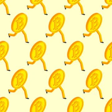 Bitcoin is running pattern seamless. Concept Increase in value of cryptocurre イラスト素材