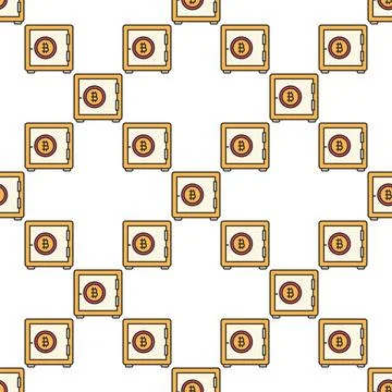Bitcoin Safe vector BTC Investment colored seamless pattern Stock Illustration