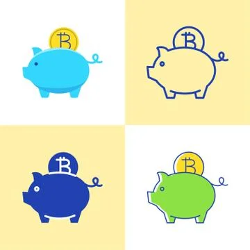 Bitcoin saving concept icon set in flat and line style Stock Illustration