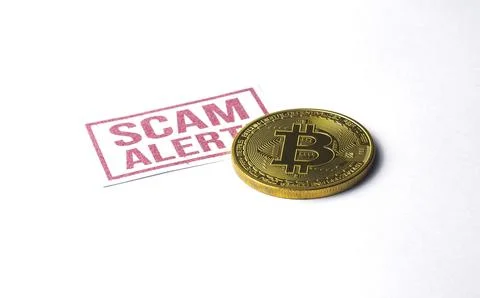 Bitcoin Scam Alert Concept on White Background Stock Photos