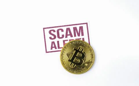 Bitcoin Scam Alert Warning Concept Isolated on White Background Stock Photos