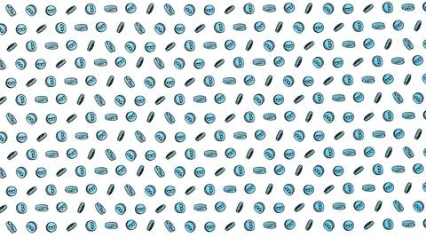 Bitcoin seamless azure coins pattern with hand drawn doodle icons on white ba Illustrazione stock