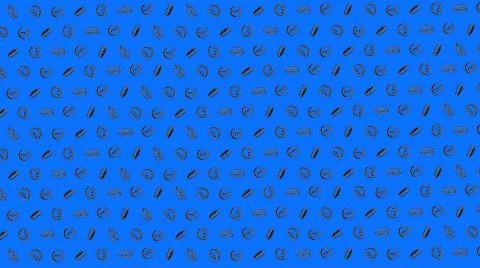 Bitcoin seamless blue coins pattern with hand drawn doodle icons on color bac Stock-Illustration