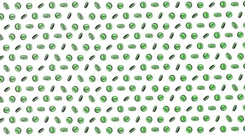 Bitcoin seamless green coins pattern with hand drawn doodle icons on white ba Stock Illustration