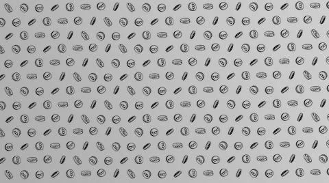 Bitcoin seamless grey coins pattern with hand drawn doodle icons on color bac Stock Illustration