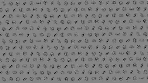 Bitcoin seamless grey coins pattern with hand drawn doodle icons on color bac イラスト素材