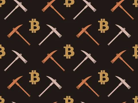 Bitcoin seamless patten. Pickaxe for bitcoin mining. Cryptocurrency, blockcha イラスト素材