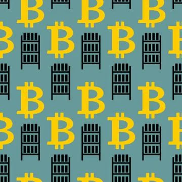 Bitcoin seamless pattern. Mining farm and Cryptocurrency background. Vector i Stock Illustration