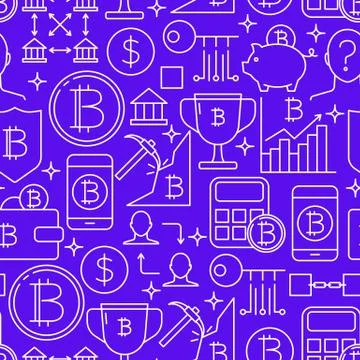 Bitcoin seamless pattern in thin line style Illustrazione stock
