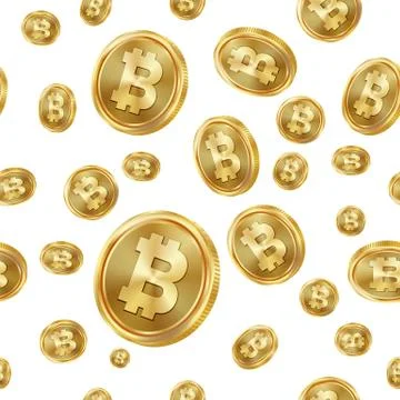 Bitcoin Seamless Pattern Vector. Gold Coins. Digital Currency. Fintech Stock Illustration