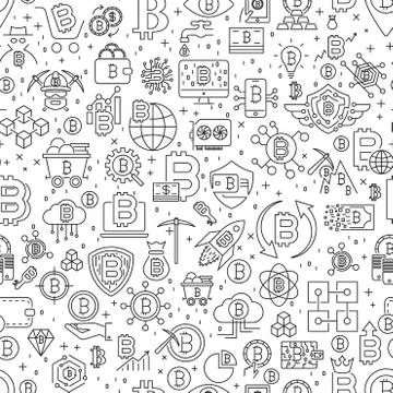Bitcoin Seamless Pattern. Vector Illustration of Outline Tile Background. Cry Stock Illustration