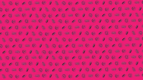 Bitcoin seamless pink coins pattern with hand drawn doodle icons on color bac Stock Illustration