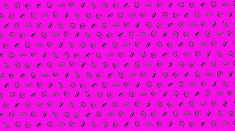 Bitcoin seamless purple coins pattern with hand drawn doodle icons on color b 스톡 일러스트