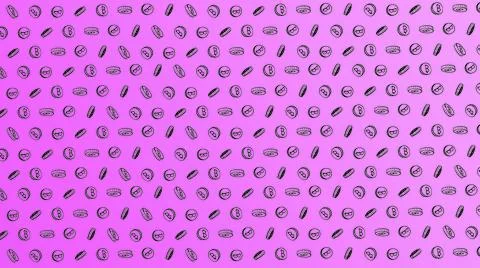 Bitcoin seamless violet coins pattern with hand drawn doodle icons on color b Stock Illustration