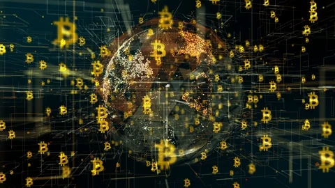 Bitcoin Secure global financial network crypto currency blockchain encryption 3D Stock Footage 105985018