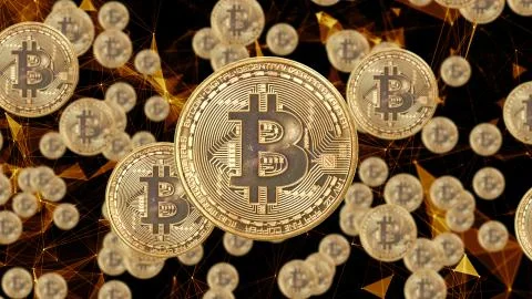 Bitcoin secure global financial network blockchain crypto currency Illustrazione stock