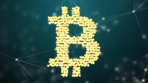 Bitcoin secure global financial network blockchain crypto currency 3d Render 스톡 일러스트