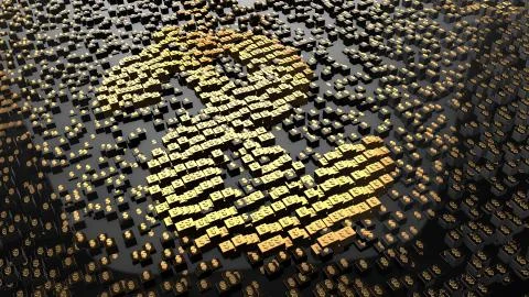Bitcoin Secure global financial network crypto currency blockchain encryption Illustrazione stock