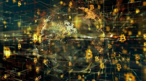 Bitcoin Secure global financial network crypto currency blockchain encryption Stock Illustration