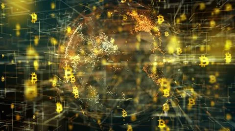Bitcoin Secure global financial network crypto currency blockchain encryption Stock Illustration