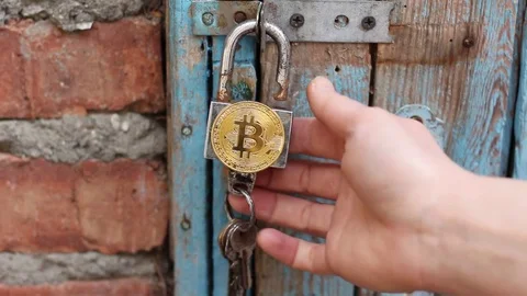 Bitcoin security concept. Closes the lock Stock Footage 83065968