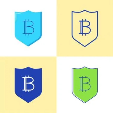 Bitcoin security icon set in flat and line style Stock Illustration