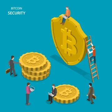 Bitcoin security isometric flat vector concept. Stock Illustration