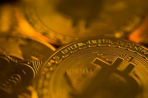 Bitcoin shallow focus Stock Photos