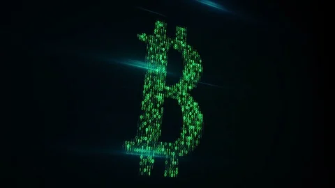 Bitcoin shape of binary code on monitor loop animation 4k UHD (3840x2160) Stock Footage 76595186