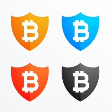 Bitcoin shield secure symbol icons set Stock Illustration