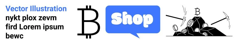 Bitcoin Shop and Mining Symbolized with Speech Bubble and Pickaxe Logo Stock Illustration