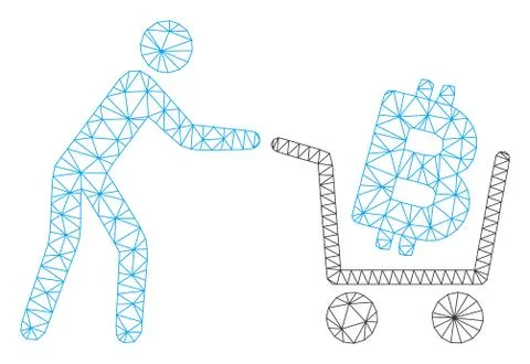 Bitcoin Shopping Cart Vector Mesh Wire Frame Model Illustrazione stock