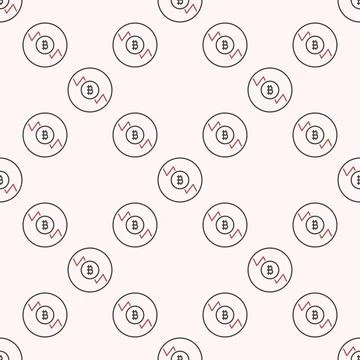 Bitcoin Short Position vector Trading outline round seamless pattern Stock Illustration