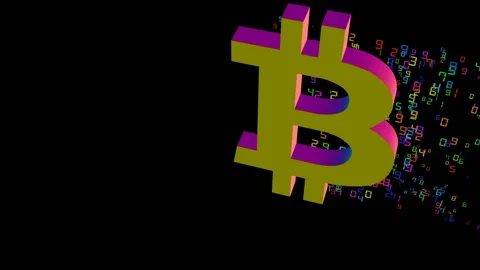 A bitcoin sign with the binary code coming from it. color of the normal Stock Footage 85557390