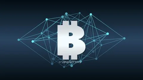 Bitcoin sign. Blockchain technology, crypto currency symbol 스톡 일러스트