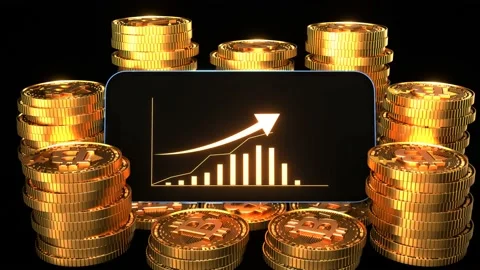 Bitcoin sign with chart going up. Digital currency concept. Crypto symbol. Stock Footage 236501972