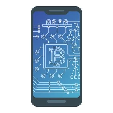 Bitcoin sign with computer chip on smartphone screen Stock Illustration