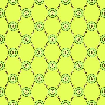 Bitcoin sign inside Circle vector Crypto Currency colored seamless pattern Stock Illustration