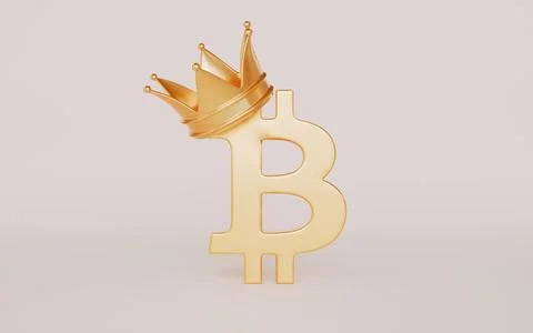 Bitcoin sign king crown light on brown color background Stock Illustration