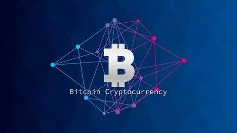 Bitcoin sign. Low poly vector background with network pattern. Blockchain Stock Illustration