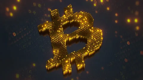 Bitcoin sign made of numbers 3D render animation Stock Footage 158070260