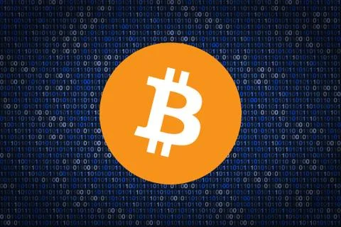 Bitcoin sign over binary background. Data protection from hacking Illustrazione stock