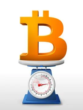 Bitcoin sign on scale pan Stock Illustration