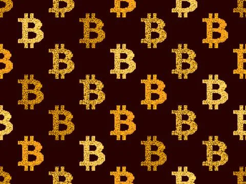 Bitcoin sign seamless pattern in pixel art style. 8-bit Bitcoin sign Illustrazione stock