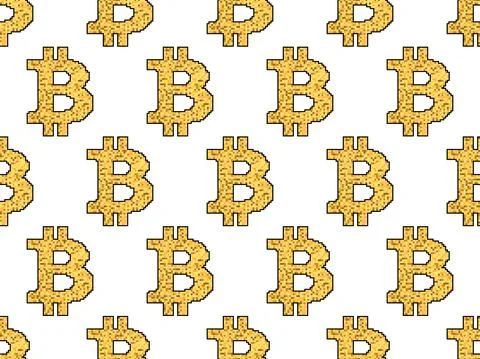 Bitcoin sign seamless pattern in pixel art style. 8-bit Bitcoin sign Stock Illustration